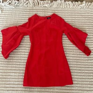 After Work Social Ruffle Sleeve Mini Dress - Red